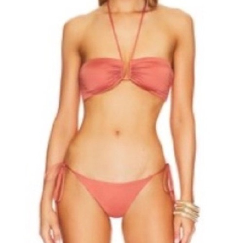 ALC Terracotta Ruched Halter Bandeau Bikini Set XL Repreve Nylon Rust New
